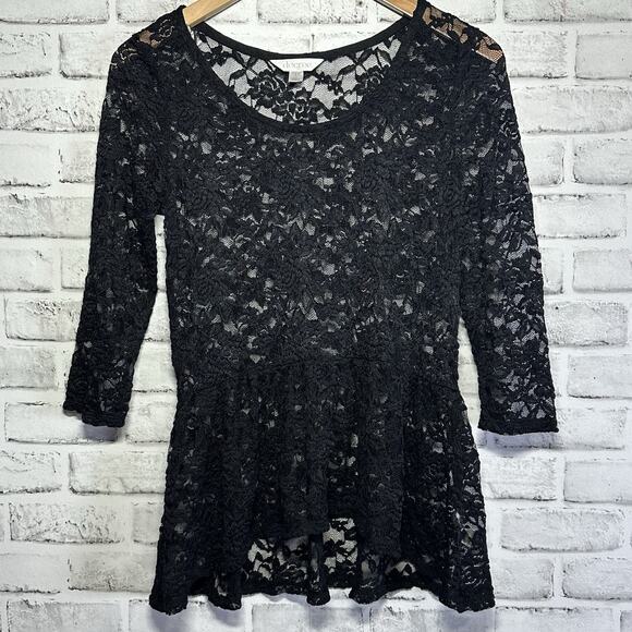 Decree Womens Witchy Black Floral Lace Peplum Top Size L Whimsigoth Dark Fairy - Picture 1 of 8